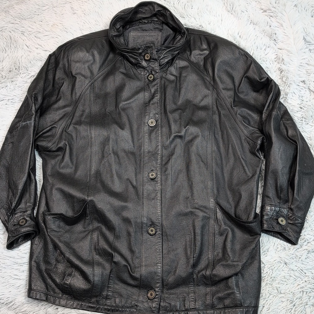 Jacqueline Ferrar Jacket Womens 1X Black Leather Coat Pockets Career Casual